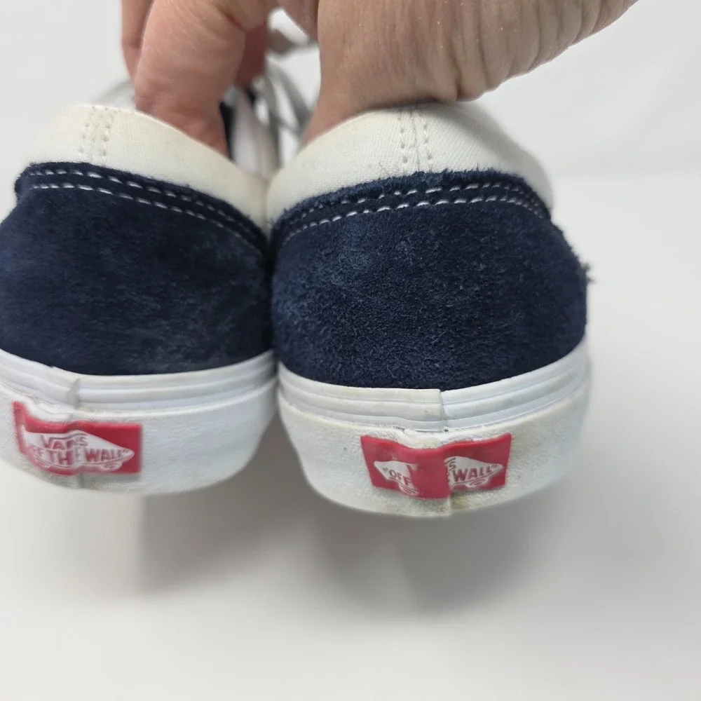 Vans Old Skool Men 10 Navy Blue White Canvas Suede Low Top Skate Sneakers
